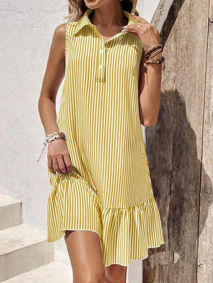 Button Collar Sleeveless Dress