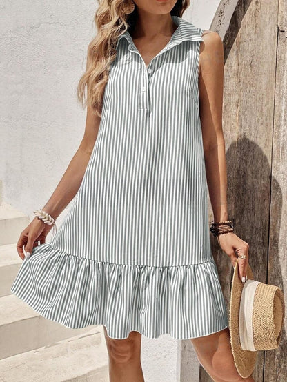 Button Collar Sleeveless Dress